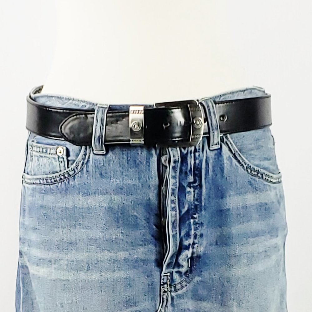 Black Leather Embellished Belt Wide Sz S 30-32